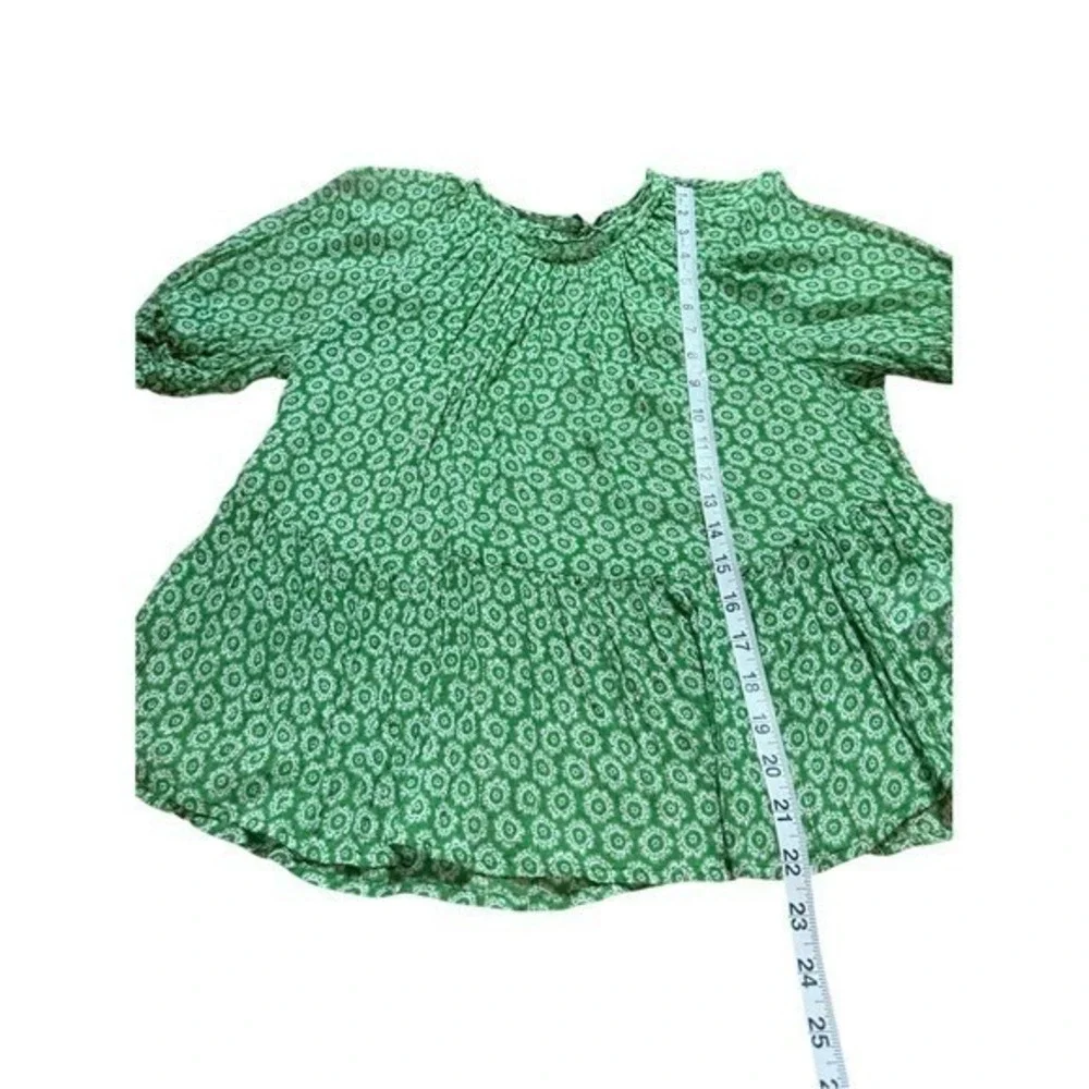 Boden‎ Green Paisley Metallics Smocked Blouse 4 Garden Boho Coastal Cottagecore